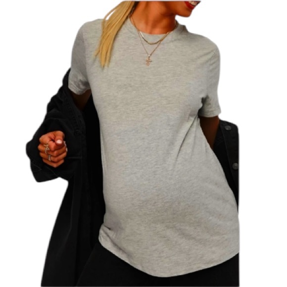 None Tops - Emma’s Expressions Maternity gray crewneck short sleeve ruched tee medium